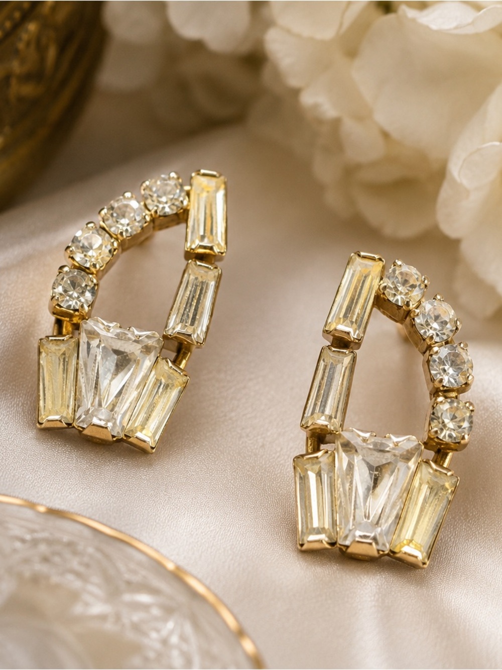 Vintage Phyllis 1/20 12K GF Fan-Burst Rhinestone Screw-Back Earrings